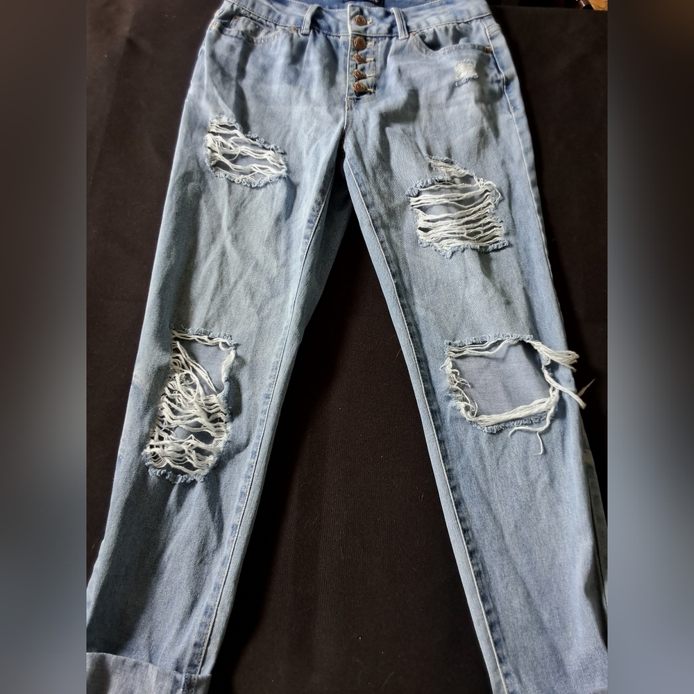 Blue Spice Light Blue Distressed Boyfriend Jeans